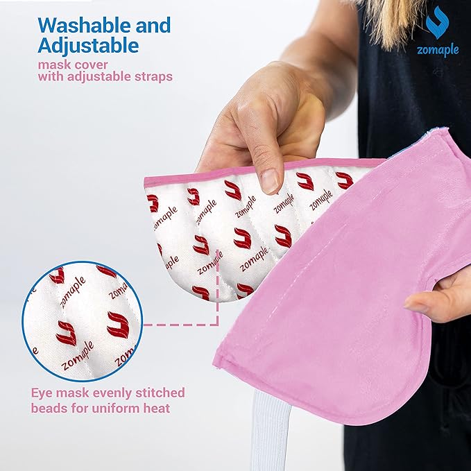 ZOMAPLE Heated Eye Mask, Rose Gold – Soothing Moist Heat for Dry, Tired Eyes – Quick Microwave Prep, Adjustable Strap, Travel Pouch & Plush Washable Cover – Reusable, Cord-Free Warm Compress for Eyes