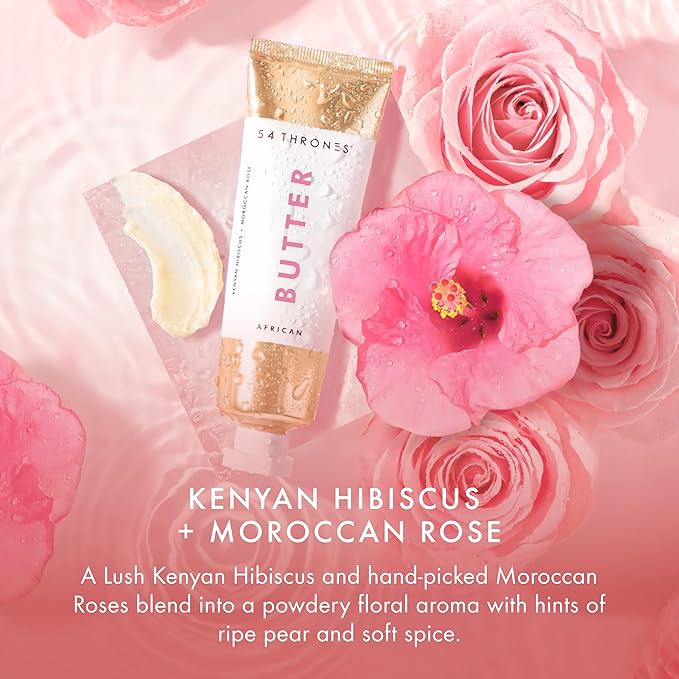 54 Thrones African Beauty Shea Butter, Intensive Dry Skin Support, Moisturizing Body Butter for Women, Moisturizing Body Balm and Cream, Locks in Moisture, Kenyan Hibiscus + Moroccan Rose, 1.7 oz