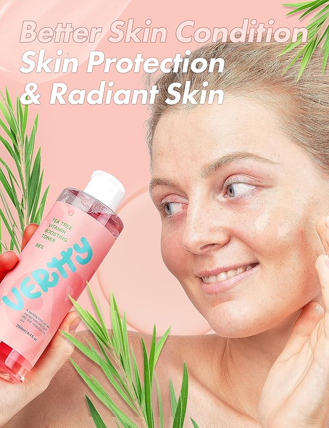 Vertty Tea Tree Vitamin Boosting Coral Toner | Hydrating, Brightening, Moisturizing, Redness Relief Facial Toner | Vitamin B12 Toner | Long-Lasting Hydration | Non-Comedogenic (8.4fl oz)