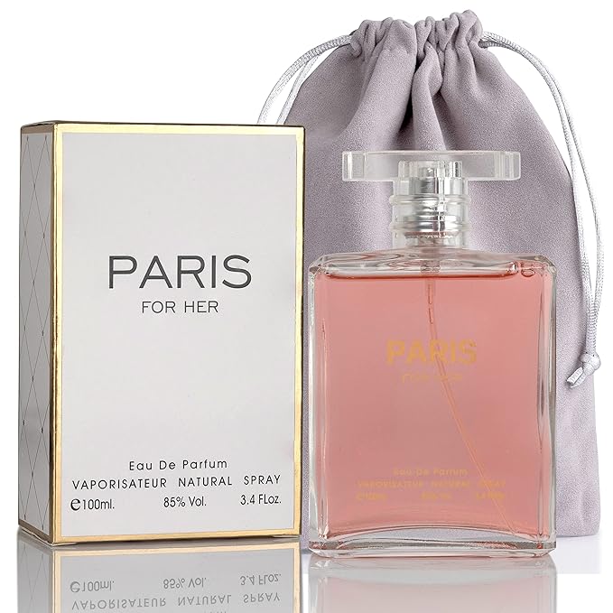 NovoGlow Paris For Her Eau de Parfum Spray Perfume, Fragrance For Women-Daywear, Casual Daily Cologne Set with Deluxe Suede Pouch- 3.4 Oz Bottle- Ideal EDT Beauty Gift for Birthday, Anniversary (3.4)