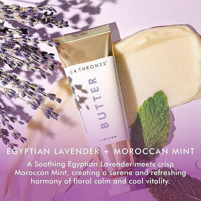 54 Thrones African Beauty Shea Butter, Intensive Dry Skin Support, Moisturizing Body Butter for Women, Moisturizing Body Balm and Cream, Locks in Moisture, Egyptian Lavender + Moroccan Mint, 1.7 oz