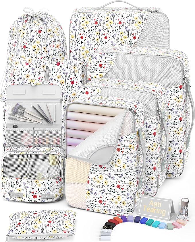 8 Set Packing Cubes for Travel, Gifts for Women Mom,Anti-Tearing Suitcase Organizer for Luggage with Shoe & Hanging Toiletry Bag,OlarHike Vacation Essentials & Accessories for Cruise Ship,Flower