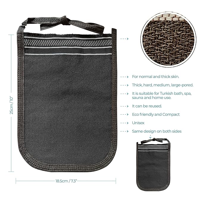 Turkish Exfoliating Gloves – Face & Body Exfoliation Mitts - Bath Hammam Spa Exfoliator Kese Glove - Body Scrub Glove to Remove Dead Skin – Brighten & Soften Skin – 4Pcs (Black & White)