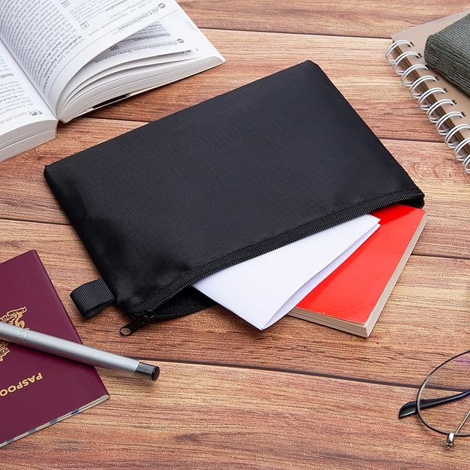 Sun Life Style Zipper Bag - Set Of 5 - Carry All Pouch To Organize Travel Toiletries Pens Cosmetics (8 x 6, Black)