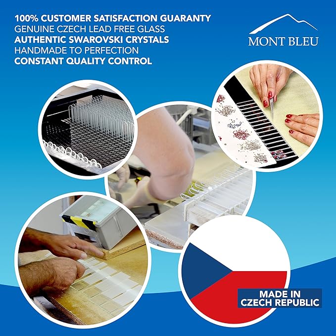 Nail File - Mont Bleu Premium Set of 2 Glass Nail Files Hand Decorated with Crystals - Genuine Czech Tempered Glass - Gifts for Women - Best Glass Nail Files for Natural Nails