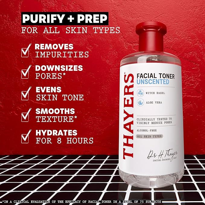 THAYERS Alcohol-Free, Hydrating, Unscented Witch Hazel Facial Toner with Aloe Vera Formula, Vegan, Dermatologist Tested and Recommended, 12 Oz (Packaging May Vary)
