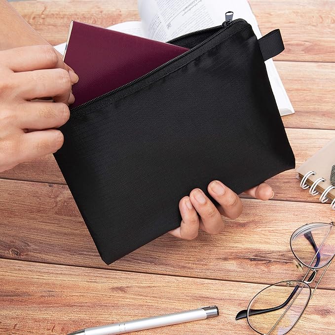 Sun Life Style Zipper Bag - Set Of 5 - Carry All Pouch To Organize Travel Toiletries Pens Cosmetics (8 x 6, Black)