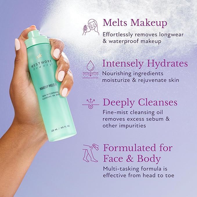 Westmore Beauty Makeup Melter - Makeup Remover Oil Cleanser, Skin Replenishing Cleansing Oil Mist & Face Cleanser 4 OZ