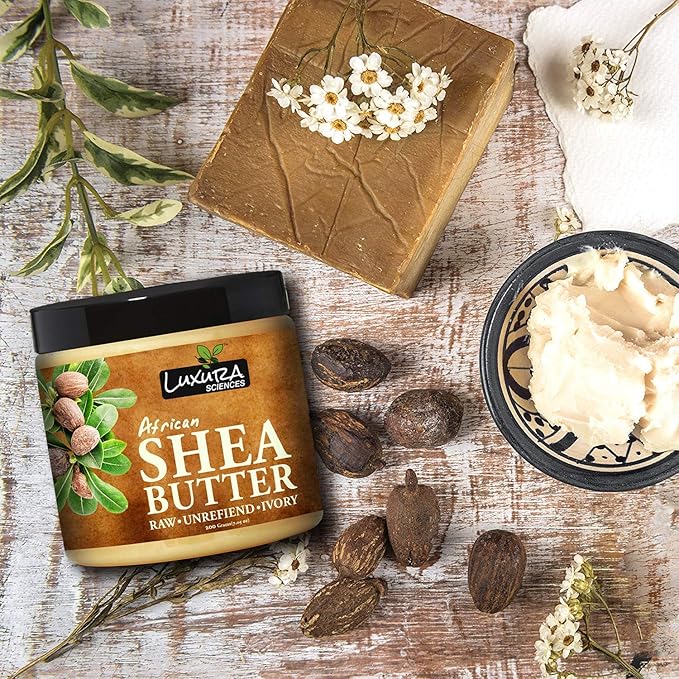 Luxura Sciences African Shea Butter | 100% Pure & Unrefined Raw Shea Butter for Skin & Hair | Deep Moisturizer for Face, Body & Scalp | Ideal for DIY Lotion, Soap Making & Lip Balm | 7.05 Oz (200g)