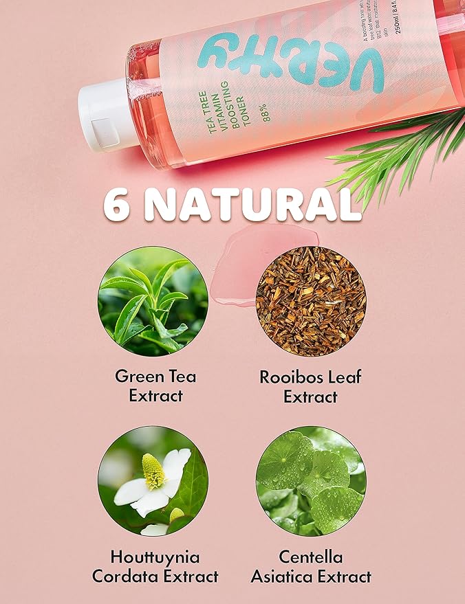 Vertty Tea Tree Vitamin Boosting Coral Toner | Hydrating, Brightening, Moisturizing, Redness Relief Facial Toner | Vitamin B12 Toner | Long-Lasting Hydration | Non-Comedogenic (8.4fl oz)