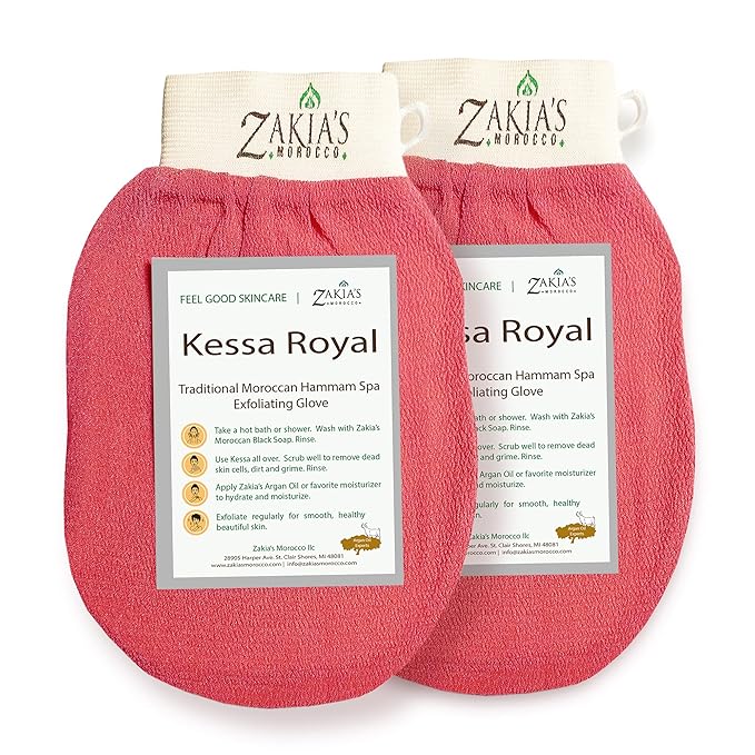 Original Kessa Exfoliating Glove -Value Pack (2pcs) -Pink -Microdermabrasion At Home Exfoliating Mitts, Removes unwanted dead skin, dirt and grime and Keratosis Pilaris. Great for spray tan removal