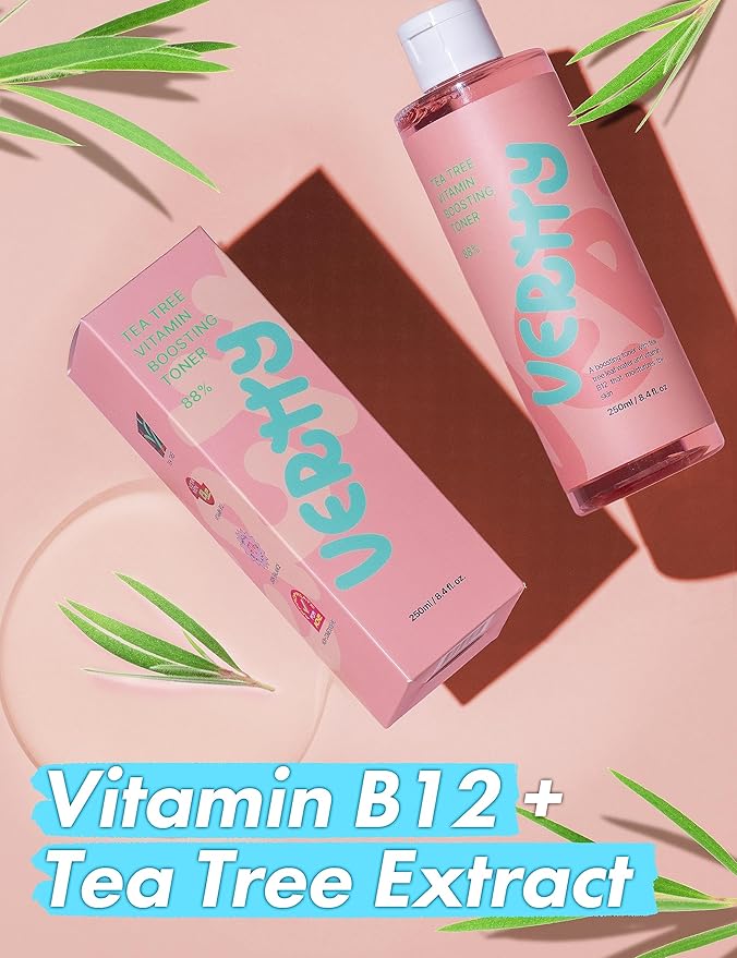 Vertty Tea Tree Vitamin Boosting Coral Toner | Hydrating, Brightening, Moisturizing, Redness Relief Facial Toner | Vitamin B12 Toner | Long-Lasting Hydration | Non-Comedogenic (8.4fl oz)