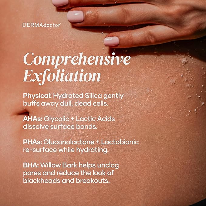 DERMAdoctor KP Bump Eraser Body Scrub with 10% AHAs + PHAs for Keratosis Pilaris, Dry, Rough, and Bumpy Skin, Dermatologist Formulated Exfoliating Body Scrub with Glycolic and Lactic acids - 16 Fl oz