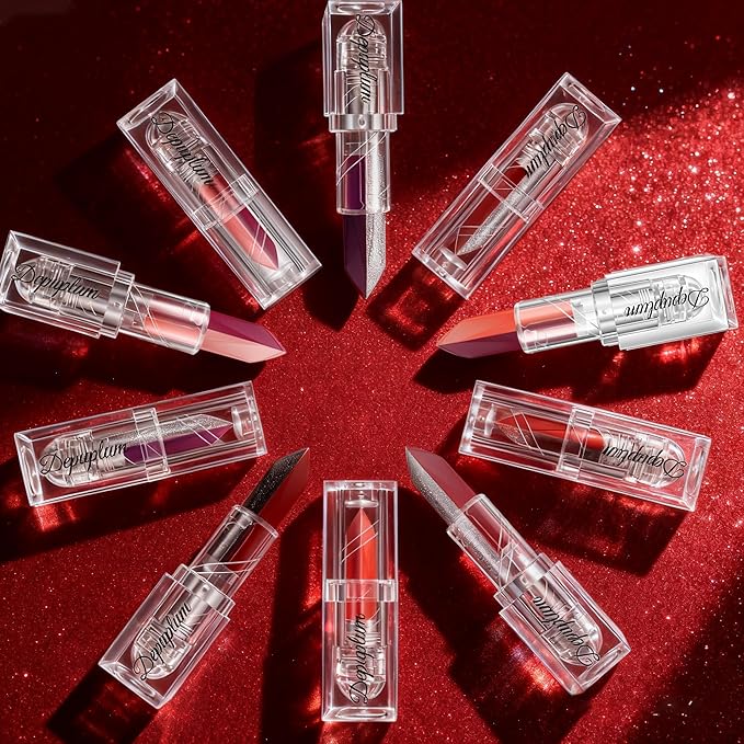 2 in 1 Red Matte Lipstick Glitter Black Lipstick Dual Sided Waterproof Lipsticks for Women One Stroke Two-Tone Long Lasting Lip Stick for Christmas Halloween, DU-G7