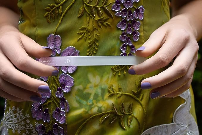 GERMANIKURE 2 Pc Glass Bundle - Crystal Glass Cuticle Stick & I'm Too Pretty to Work Nail File in Suede Sleeves – Handmade in Czech Republic – Pro Manicure Supplies – Cuticle Pusher, Callous Remover