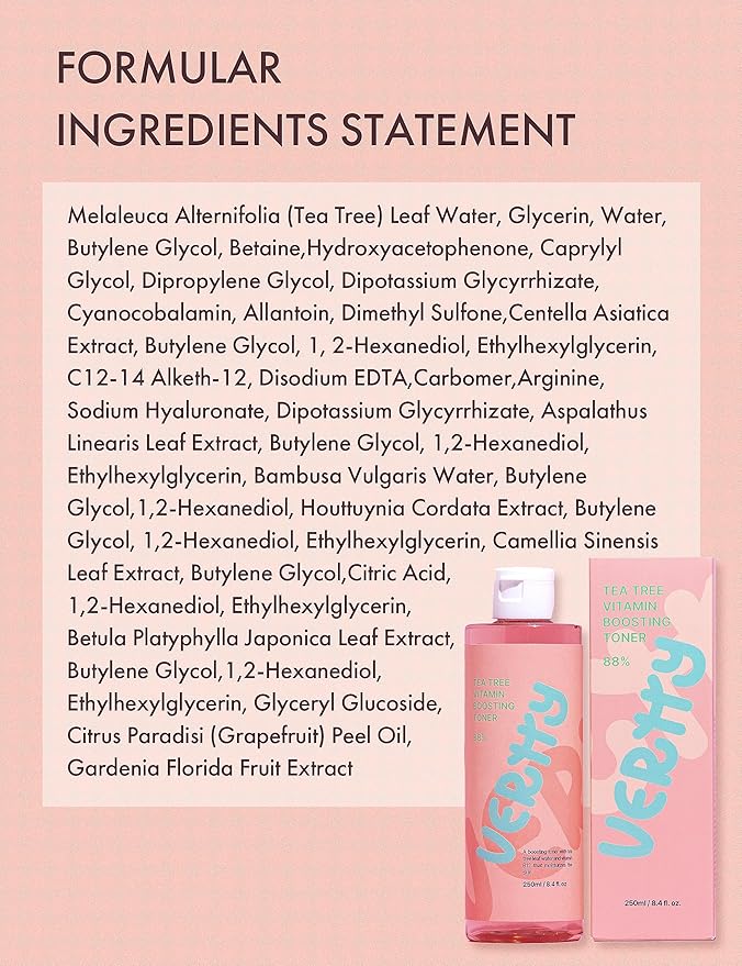 Vertty Tea Tree Vitamin Boosting Coral Toner | Hydrating, Brightening, Moisturizing, Redness Relief Facial Toner | Vitamin B12 Toner | Long-Lasting Hydration | Non-Comedogenic (8.4fl oz)